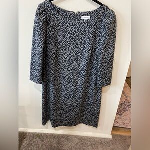 Calvin Klein Black & Gray Textured Sheath Dress | Elbow Sleeve | Size 14